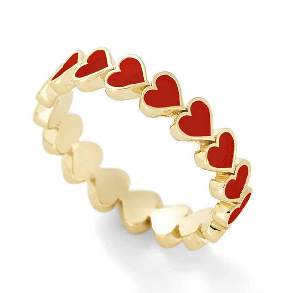 Anillos de banda 2021 Nuevo corazón de esmalte colorido rodeado de anillos de apilamiento encantadores para mujeres Anillos de oro minimalistas para el mejor amigo Anillo de corazón lindo AA230306