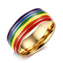 Bandringen 2021 Nieuwe Mode 316L Roestvrij Staal Emaille Regenboog Lgbt Pride Ring Lesbische Homo Verloving Voor Mannen Geschenken Drop levering Jood Dhvf9