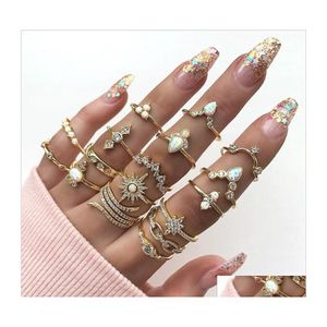 Bandringen 2021 retro knokkelvinger voor vrouwen charm vintage kristallen set meisjes bohemian joint vergulde ring dhs k80fa druppel dhgdo