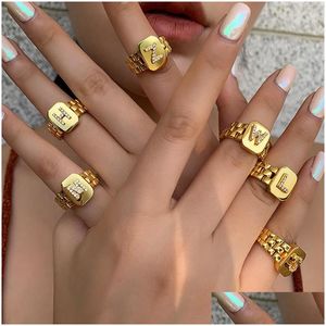 Anneaux de bande 2021 TRENDY HIPHOP Réglable 18K Gold plaqué AAA Zircon A-Z RING RONNEMBLE CALLE Square Anneaux initiaux pour Wome Dhtvc