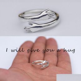 Bandringen 2022 Mode 925 Sterling Sier Verstelbare Ring Ik zal je een knuffel geven Womens Love Couple Drop Delivery Sieraden Dh8Jl