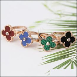 Bandringen 2022 Mode Kristal Diamanten Ring Koreaanse Versie Designer Voor Vrouwen Klassieke Luxe Klavertje Vier Sieraden Valentines Da Ott0V
