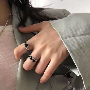 Band Rings 2022 Trendy Heart Rings For Women Punk Girl Hip Hop Jewelry Korea Vintage Harajuku High Quality Silver Color Open Ring Maiden AA230426