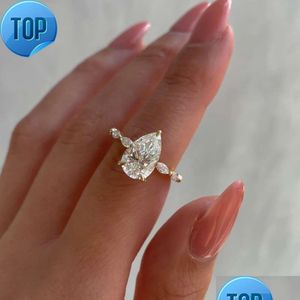 Anneaux de bande 2023 Custom Pure 18 karat jaune or 3ct PEUR CUT 8X12MM DCOLOR VVS Moisanite Diamond Four Claw Solitaire Ring Drop Dev Otbgd