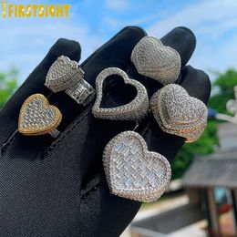 Anillos de banda 2023 Iced Out Hollow Heart Ring Chapado en oro Bling CZ Micro Pave Cubic Zircon Big Hip Hop Punk Hombres Mujeres Joyería 231102