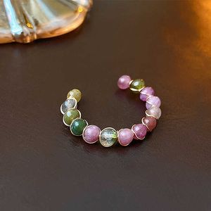 Bandringen 2023 Natuurlijke stenen kralenringen voor vrouwen Koreaanse kleurrijke toermaline metalen draad wikkeling open ring mode sieraden accessoires Z0509