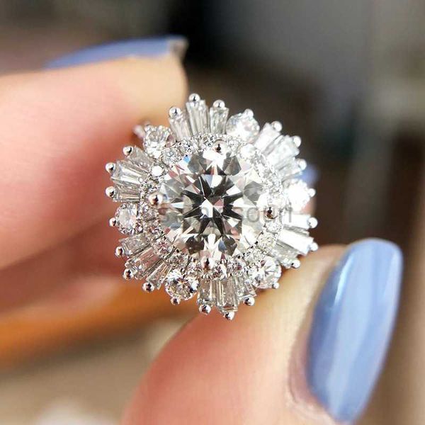 Anneaux de bande 2023 nouveau haut de gamme luxe plein diamant Zircon flocon de neige anneau de fiançailles fête proposition anneau F954 J230531