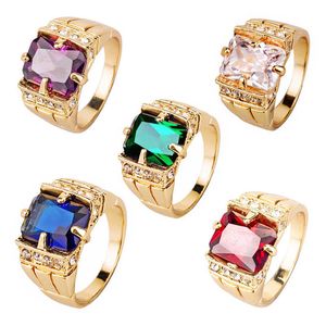 Bandringen 2023 Nieuwe vintage Noble Royal Natural Crystal Ring Sieraden FiveColor Crystal Ring Gold Men's Betrokkenheid Wedding Ring Z0509
