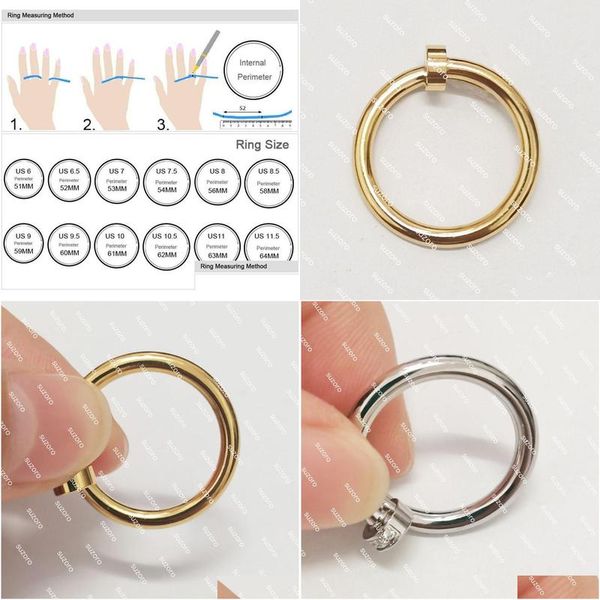 Anillos de banda 2023 Anillo Mujer Hombre Nail Love Stones Diseño Tornillo Joyería Pareja Amante Sier Oro con bolsa Drop Entrega Otaxb