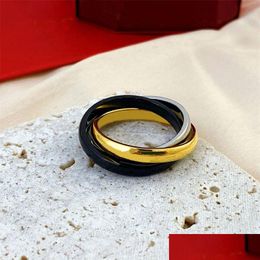 Bandringen 2024 Nieuwe Gold Sier Black 3-color 3-ring Plain Ring Designer ontwerpen Titanium Classic Jewelly Paren Modern Girl Drop Deliv OT7KO