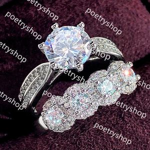 Bandringen 2024 Trouwringen Handgemaakte Luxe Sieraden 925 Sterling Zilver Rond Geslepen Top Verkoop 5A Kubieke Zirkonia CZ Diamanten Edelstenen Feest Dames Verloving Bruidsring