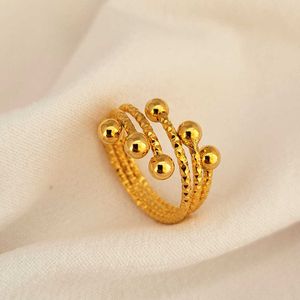 Anillos de banda 24K Anillos de dedo de color oro para mujeres Cuentas múltiples Anillo abierto Anillo ajustable Bague Femme Joyería de boda Regalos de fiesta Bijoux G230213