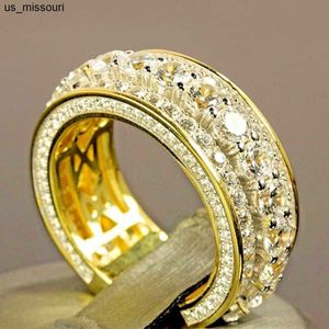 Anneaux de bande 24k plaqué or or complet diamant bague ronde pour femmes hommes mariage fiançailles fête accessoires cadeau bijoux anneaux 2021 tendance J230522