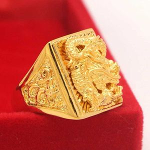 Bandringen 24K Pure Gold Ring voor heren broers Luxe gesneden Dragon verstelbare ring voor heren trouwfeest sieraden cadeausl40402