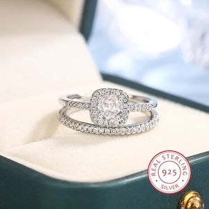 Bagues de bande 2 pièces 925 bague de mariage en argent sterling ensemble ovale AAAA Zircon bijoux de fiançailles pour les femmes 231213