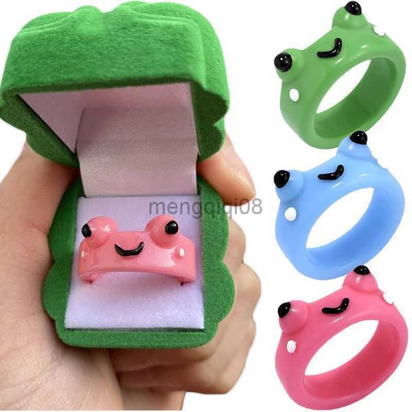 Bande anneaux 2 pièces Couple dessin animé grenouille pour filles mode mignon résine femmes hommes anneau acrylique Animal bijoux meilleurs amis Y23