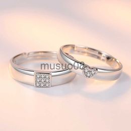 Bandringen 2 stks/sets Geometrische Liefde Hart Zirkoon Ringen Gekoppelde Ringen voor Paar Belofte Bijpassende Trouwring Set Senior Designer Sieraden J230817