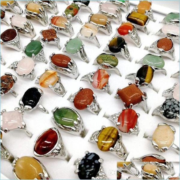 Anneaux de bande 30 pièces / lot arc-en-ciel bande naturelle bagues en pierre gemme pour femmes hommes mélangent des conceptions de style bohème couples bijoux de créateurs s'engager Dhthu