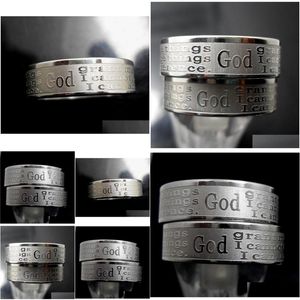 Anillos de banda 30 unids Inglés Grabado Serenidad Oración Acero inoxidable Relius Fe cristiana Verso de la Biblia Venta al por mayor Hombres Mujeres Joya Dhgarden Dhlrp