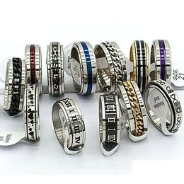 Bandringen 30 stks/partij Design Mix Spinner Ring Draaien Roestvrij Staal Mannen Mode Spin Mannelijke Vrouwelijke Punk Sieraden Party Gift Groothandel Lot Dh5X7