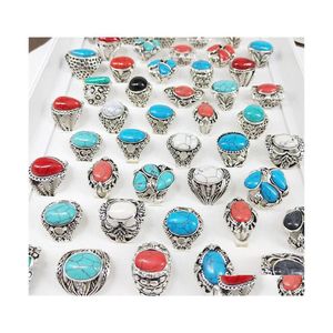 Bandringen 30 stcs/pack turquoise ring heren dames mode sieraden antieke sier vintage natuursteen feest geschenken 634 Q2 drop levering dhu7o