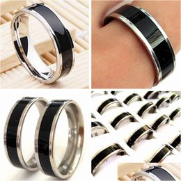 Bandringen 30 stks breedte 6 mm zwart emaille comfort-fit mannen vrouwen roestvrij staal man klassieke vinger partij groothandel sieraden drop levering Dhjga