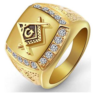 Bandringen 316L roestvrij staal Cool Gold Freeman Hip Hop Ice Blue Crystal Freeman Ring Fashion Jewelry J240429