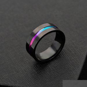 Anillos de banda Anillo de cinta de acero inoxidable 316L Arco iris negro para mujeres Hombres Joyería de moda Entrega de envío directo Dhw8K