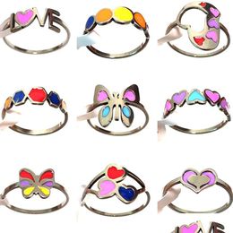 Bandringen 36 stuks Dames Leuke Colorf Emaille roestvrijstalen ring Vlinder Liefde Hart Meisjes Smart Party Favor Drop Delivery Sieraden Dh6Qf