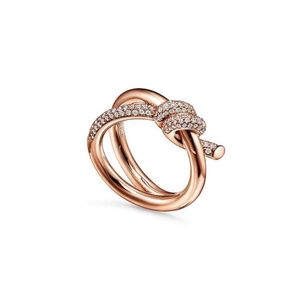 Anillos de banda 4 Color Diseñador Anillo Señoras Cuerda Nudo Lujo Con Diamantes Moda Para Mujeres Joyería Clásica 18K Chapado En Oro Rosa Weddin Dhpeg