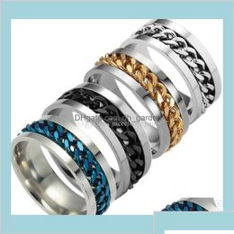 Anillos de banda 4 colores Cadena de hilado móvil de acero inoxidable Titanium Nail Ring Finger para mujeres Joyería Regalo Gzsvr Ykat7 Drop entrega Dhrhi