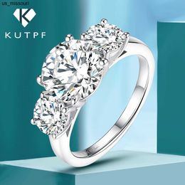 Bandringen 4ct Moissanite Engagement Ring for Women 3stone trouwring S925 Sterling Silver 18K Gold PLated Promise Diamond Rings KUTPF J230522