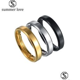 Anneaux De Bande 4Mm 6Mm 8Mm En Acier Inoxydable Pour Hommes Femmes Couple Simple Haute Bords Polis Bague De Fiançailles Bijoux Or Noir Dr Dhfqi