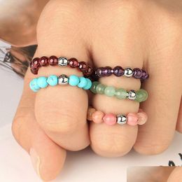 Band Rings 4Mm Handmade Ring Creative Natural Beads Energy Chakras Stone Crystal Round Bead Jewelry Sliver Moonstone Opal C Dhgarden Dhowa