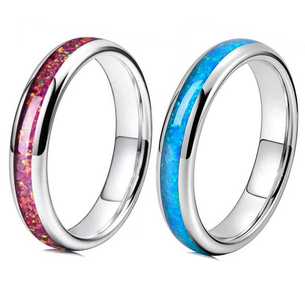 Anillos de banda Anillo de acero inoxidable de 4 mm para hombres Mujeres Red Fire Opal Inlay Luxury Wedding Band Anillos de compromiso Joyería Anillos Mujer G230327