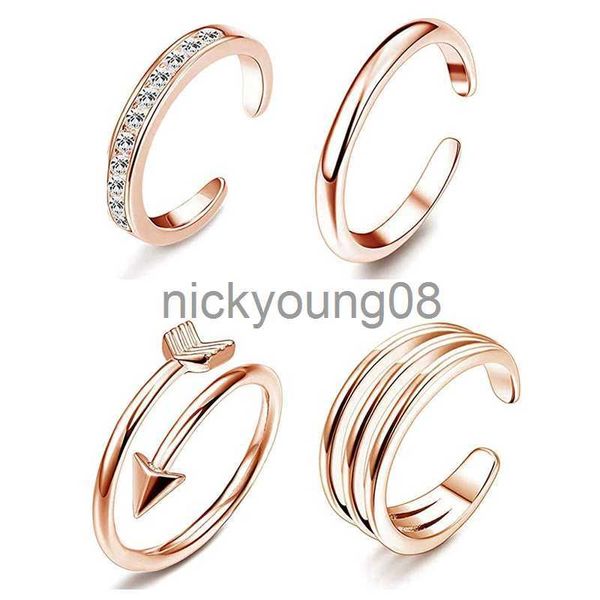 Anillos de banda 4 Unids Aleación Simple Anillo de Pie de Cristal Anillo de Punta de Apertura Ajustable para Mujeres Chica Verano Playa Vacaciones Joyería Anillo de Dedo x0625