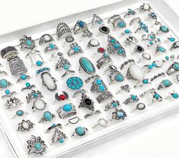 Anneaux de bande 50 100pcss lot vintage Boho Blue Stone Turquoise pour femmes styles de mix entiers Set Rague de doigt et bijoux de bijoux Cadeaux 4860177