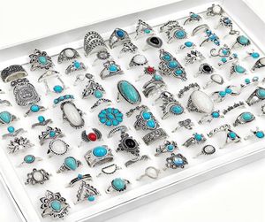 Bandringen 50 100 pcss lot vintage boho blauwe stenen turquoise voor vrouwen hele mixstijlen etnische vingerring set sieraden feestjes 1909943