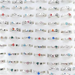 Bandringen 50oCs/Lot Fashion Simple Sier Plated Metal Colorf Diamond Love For Men Women Mix Style Party Gifts Jewelr Dhgarden DHJ0l