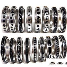 Anneaux de bande 50pcs MTI-Styles Mix Rotation en acier inoxydable Spin Hommes Femmes Spinner Bague en gros Rotation Finger Party Bijoux Drop Delive Otgvi