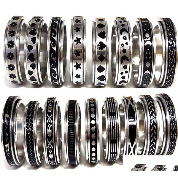 Anillos de banda 50 piezas Mti-Styles mezcla anillos giratorios de acero inoxidable hombres mujeres anillo giratorio al por mayor banda giratoria joyería de fiesta de dedo Dh2A5