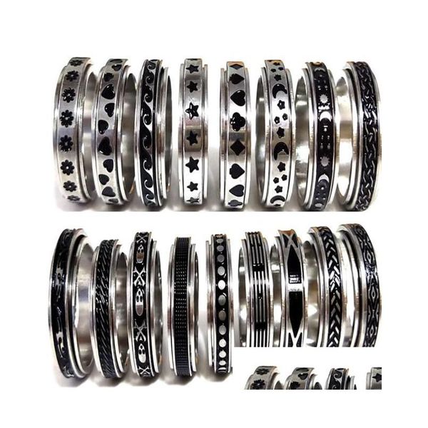 Anillos de banda 50 unids Mtistyles Mezcla Giratorio Anillos de giro de acero inoxidable Hombres Mujeres Anillo giratorio Anillo de rotación entera Banda de dedo Joyería de fiesta480054 DHIQM