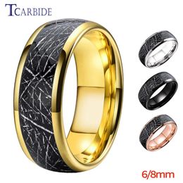 Band Ringen 6MM 8MM Mooie Tungsten Verlovingsring Voor Mannen Vrouwen Zwarte Meteoriet Inlay Trendy Gift Sieraden Comfort fit 231124