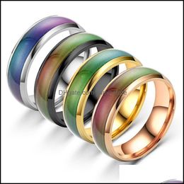 Bandringen 6 mm veranderende kleur roestvrijstalen ring stemming emotie gevoel temperatuur voor vrouwen mannen paren toon fijne sieraden cadeau druppel deliv dh4sb