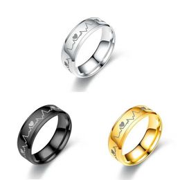 Anneaux de bande 6 mm Ring Mens en acier inoxydable coeur électrique Unisexe Anniversaire Commémoratif Bijoux pour femmes ACCESSOIRES COURTAL Q240429