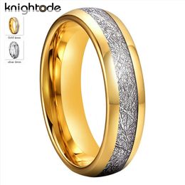 Bandringen 6 mm goud kleurenilvery wolfraam carbide ringen witte meteoriet inlay mode trouwband verloving sieraden koepel gepolijste afwerking 230816