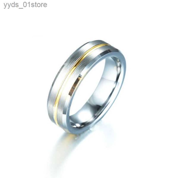 Anneaux de bande 6mm en acier tungstène hommes et femmes anneaux de mariage ligne d'or couleur argent anneau bijoux L240305