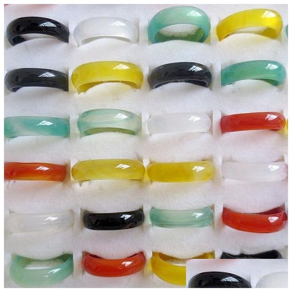 Bande Anneaux 6Mm De Large Rose Vert Rouge Verre Cristal Agate Jade Anneau Bijoux Doigt Pour Femmes Hommes Drop Delivery Dhdfx