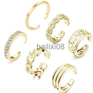 Anillos de banda 6 Unids / set Anillo de dedo del pie ajustable de color dorado Conjunto de anillo abierto simple Mujeres Knuckle Stkable Banda abierta Hawaiian Beh Foot Jewelry J230719