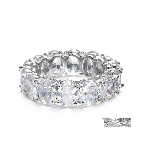 Bande Anneaux 7Mm Cuivre Incrusté De Zircon Pour Les Femmes Coréenne Lumineux Ovale Gemme Éternité À La Mode De Fiançailles De Mariage Bijoux Drop Delivery Dhm4D